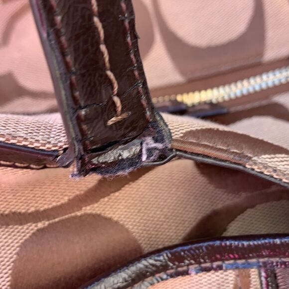 Coach Purse Signature Large Brown Beige  Satchel Handles Shoulder Strap Woman - Picture 4 of 14